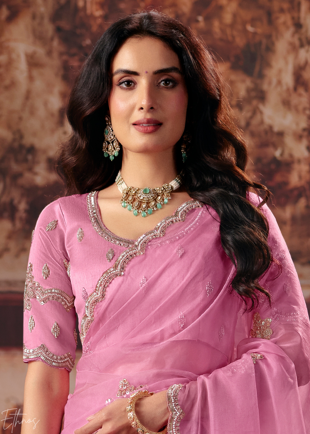 Blossom Pink Soft Flare Organza Saree