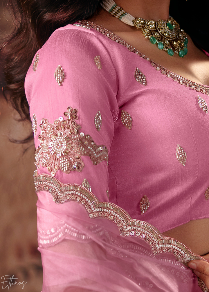 Blossom Pink Soft Flare Organza Saree