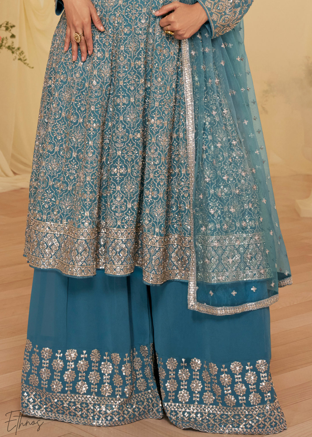 Blue Georgette Anarkali Palazzo Suit