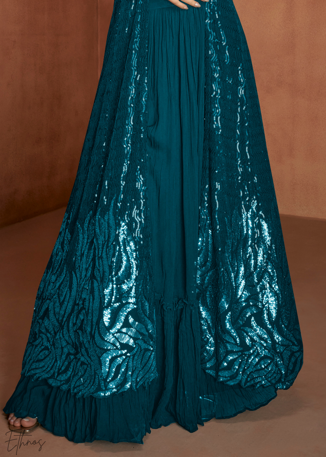 Blue Georgette Jacket Choli Palazzo Suit