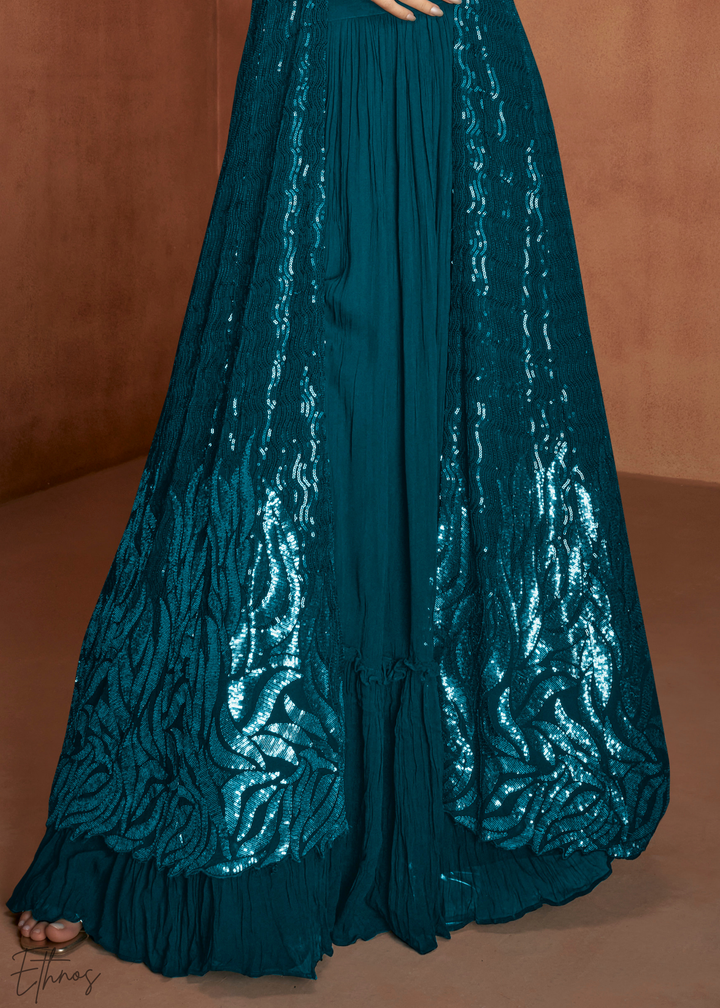 Blue Georgette Jacket Choli Palazzo Suit