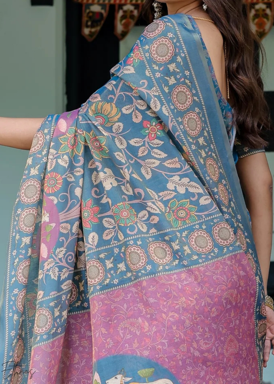 Blue Royal Heritage Cotton Linen Saree