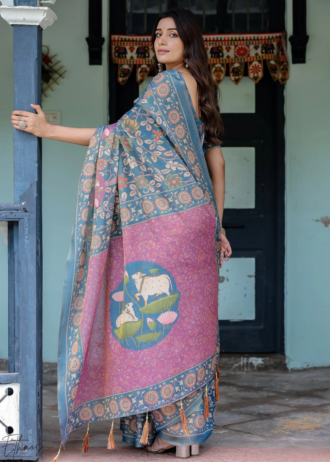 Blue Royal Heritage Cotton Linen Saree