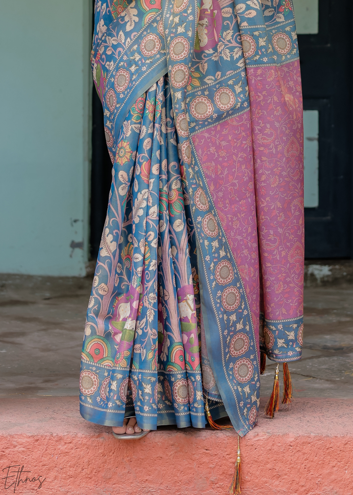 Blue Royal Heritage Cotton Linen Saree