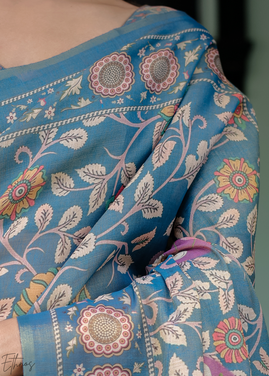 Blue Royal Heritage Cotton Linen Saree