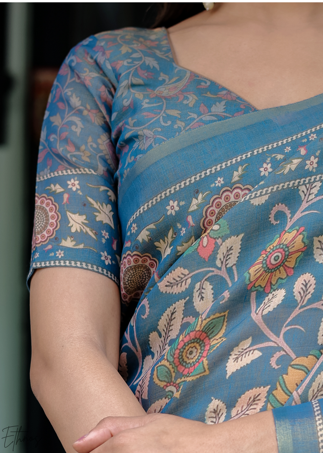 Blue Royal Heritage Cotton Linen Saree