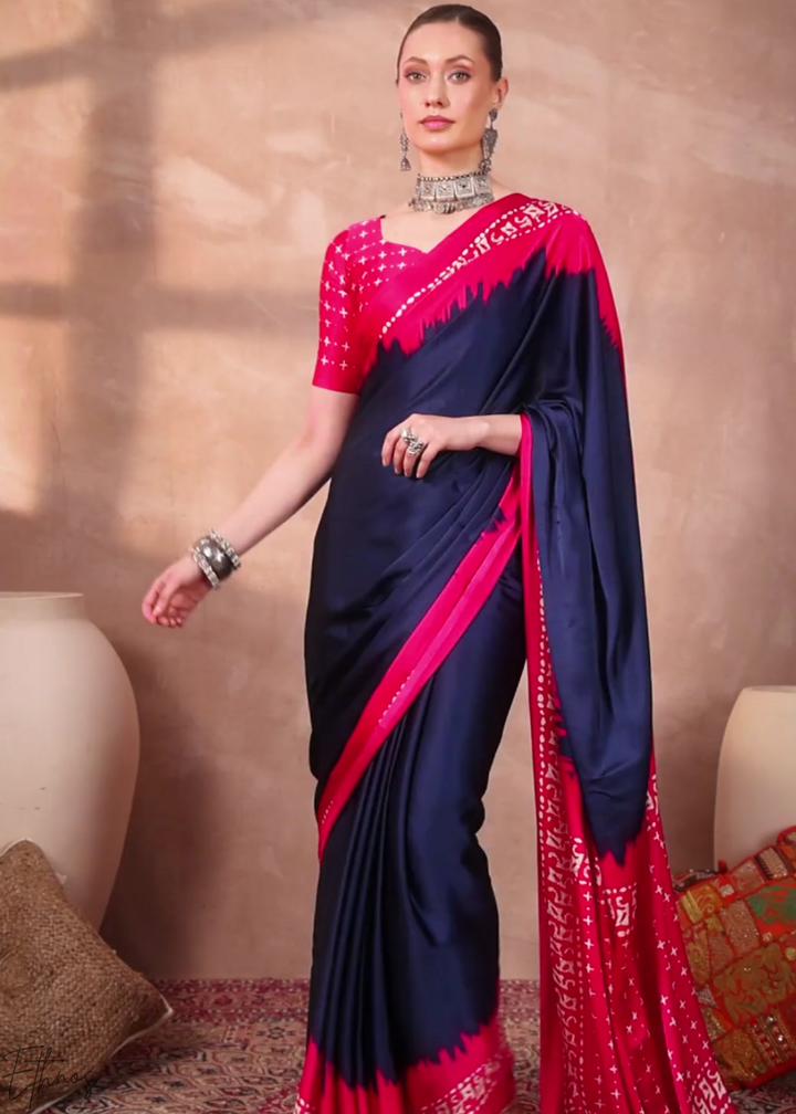 Blue Sapphire Modal Silk Bandhani Border Saree