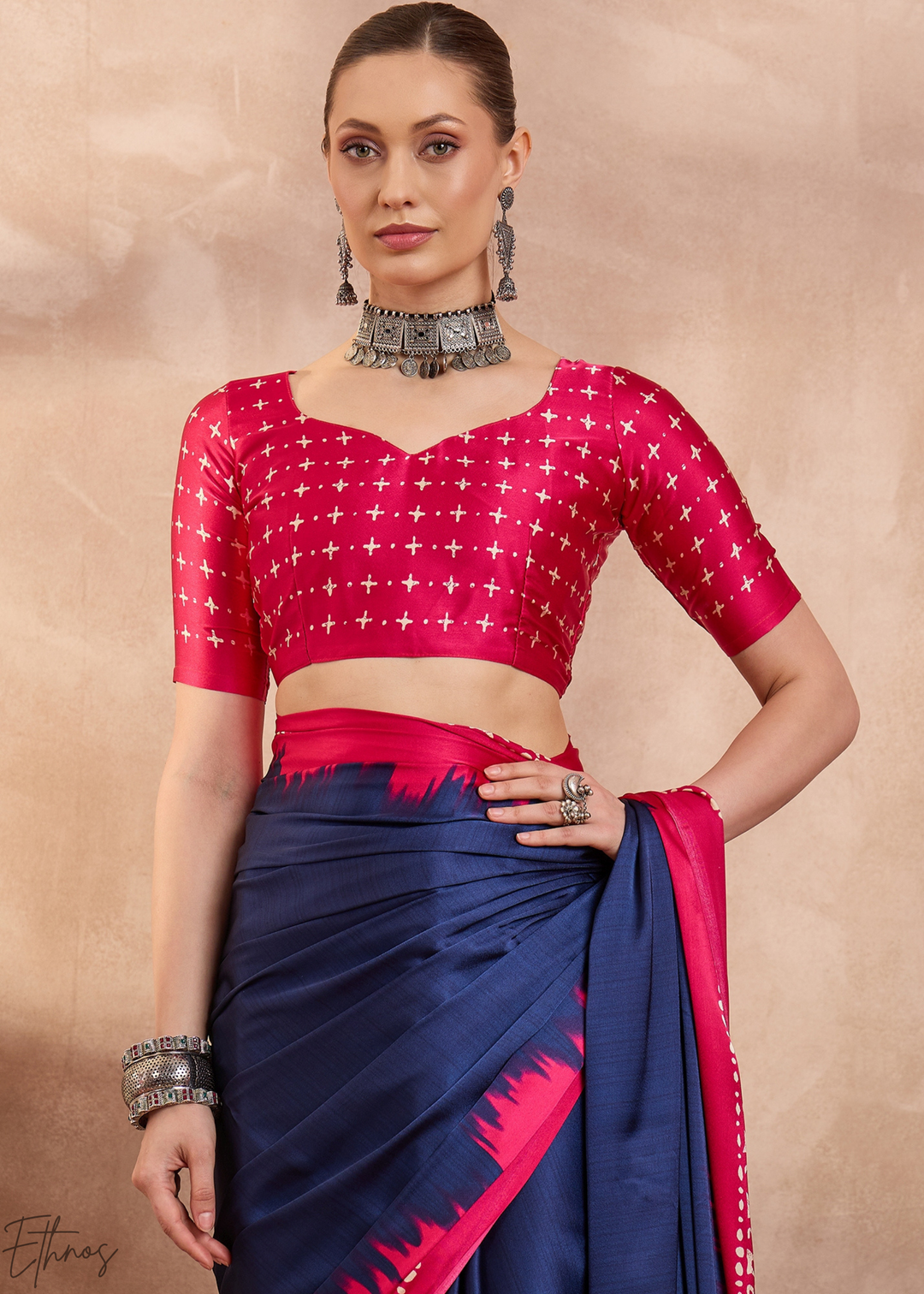 Blue Sapphire Modal Silk Bandhani Border Saree