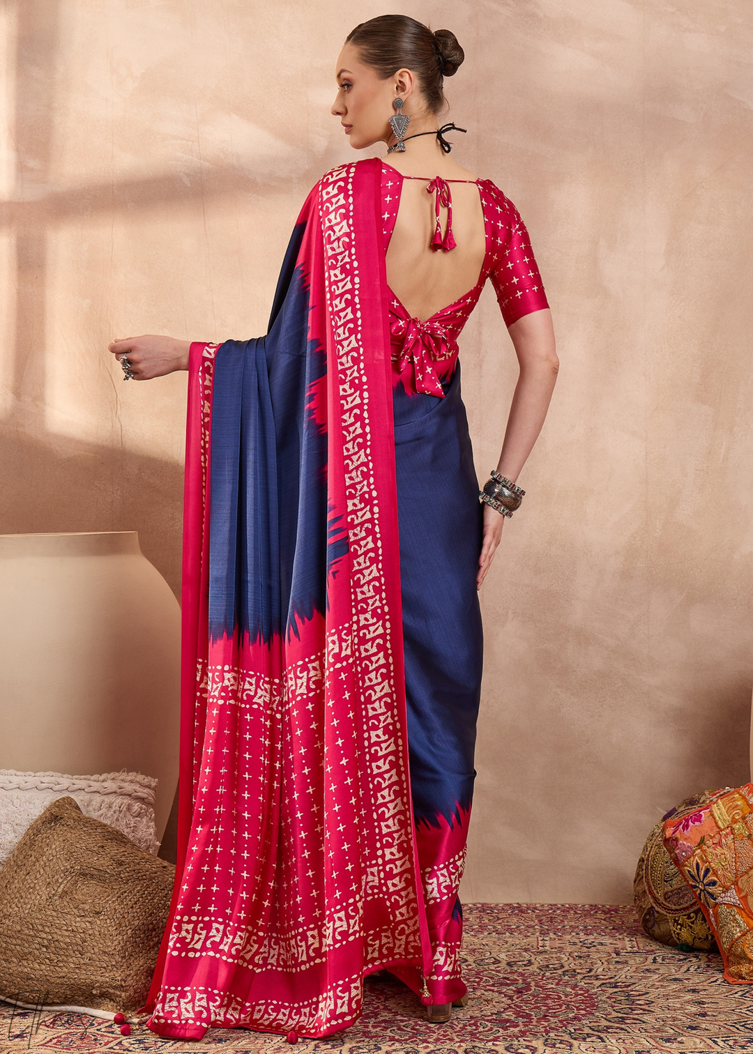 Blue Sapphire Modal Silk Bandhani Border Saree