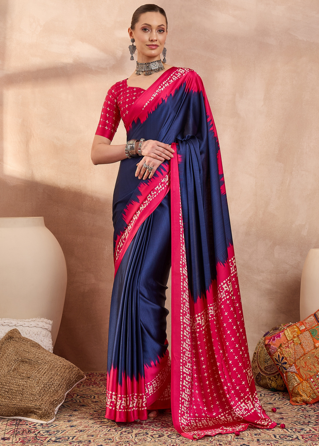 Blue Sapphire Modal Silk Bandhani Border Saree