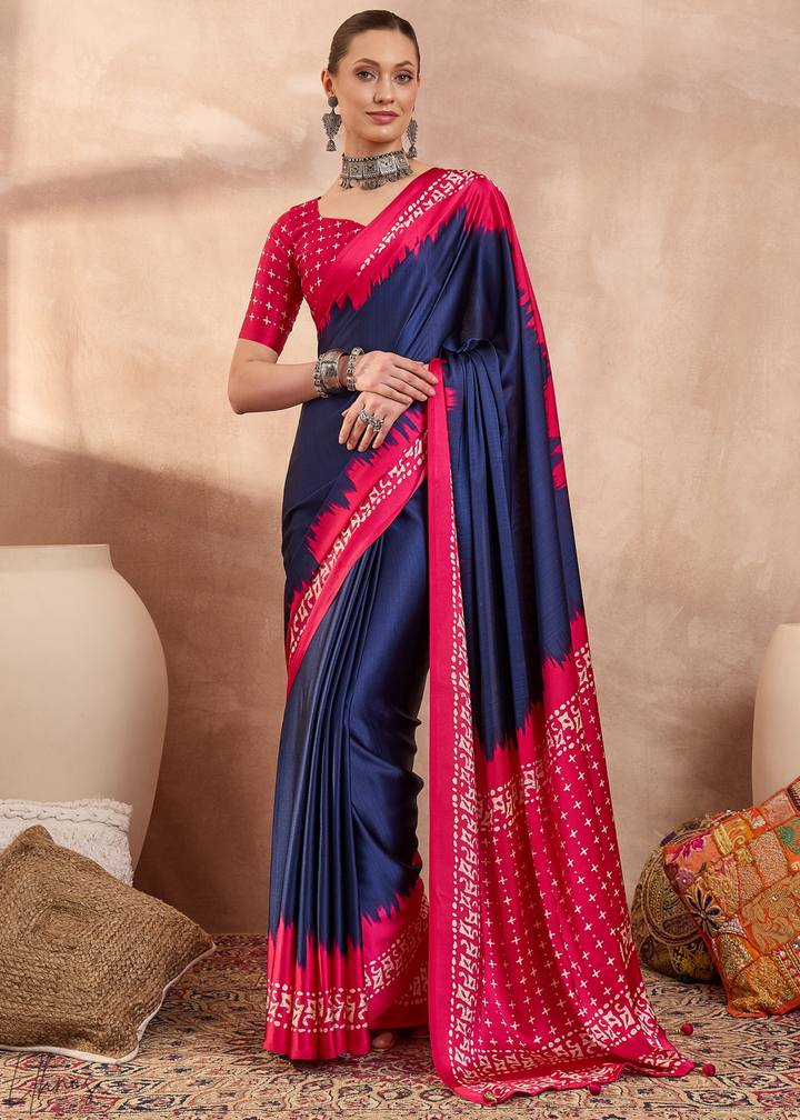 Blue Sapphire Modal Silk Bandhani Border Saree