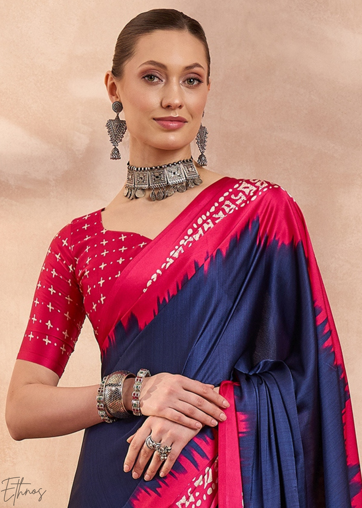 Blue Sapphire Modal Silk Bandhani Border Saree
