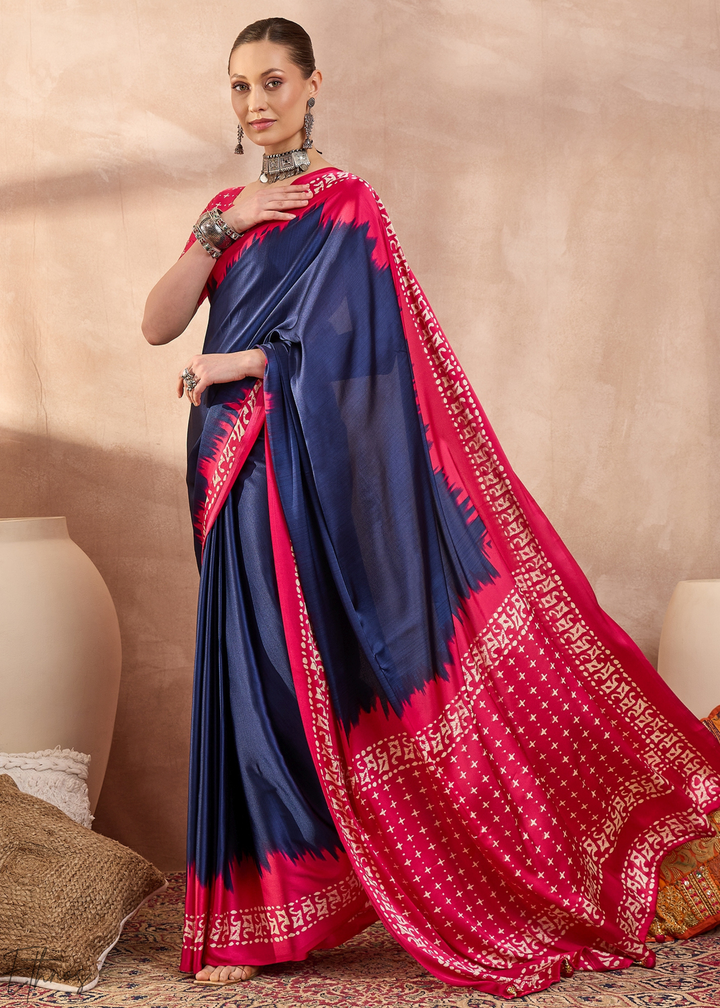Blue Sapphire Modal Silk Bandhani Border Saree