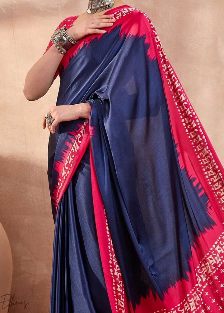 Blue Sapphire Modal Silk Bandhani Border Saree
