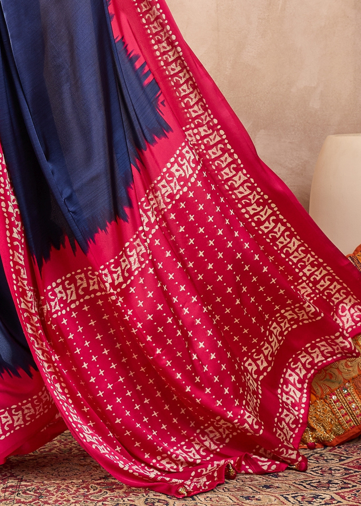 Blue Sapphire Modal Silk Bandhani Border Saree