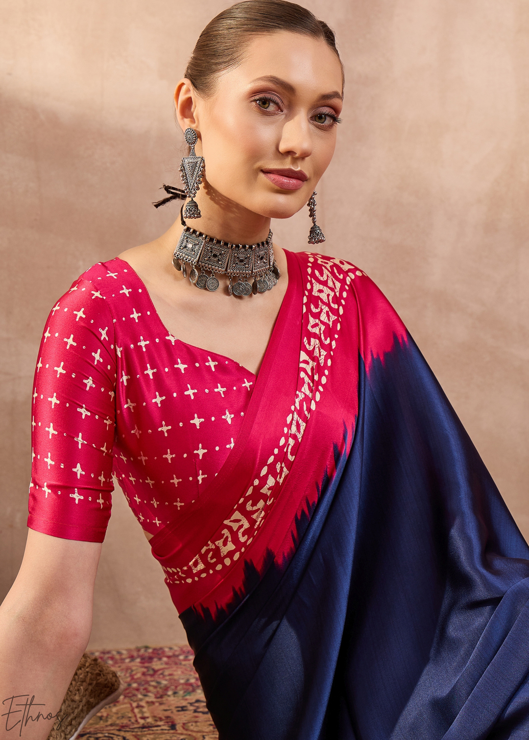 Blue Sapphire Modal Silk Bandhani Border Saree