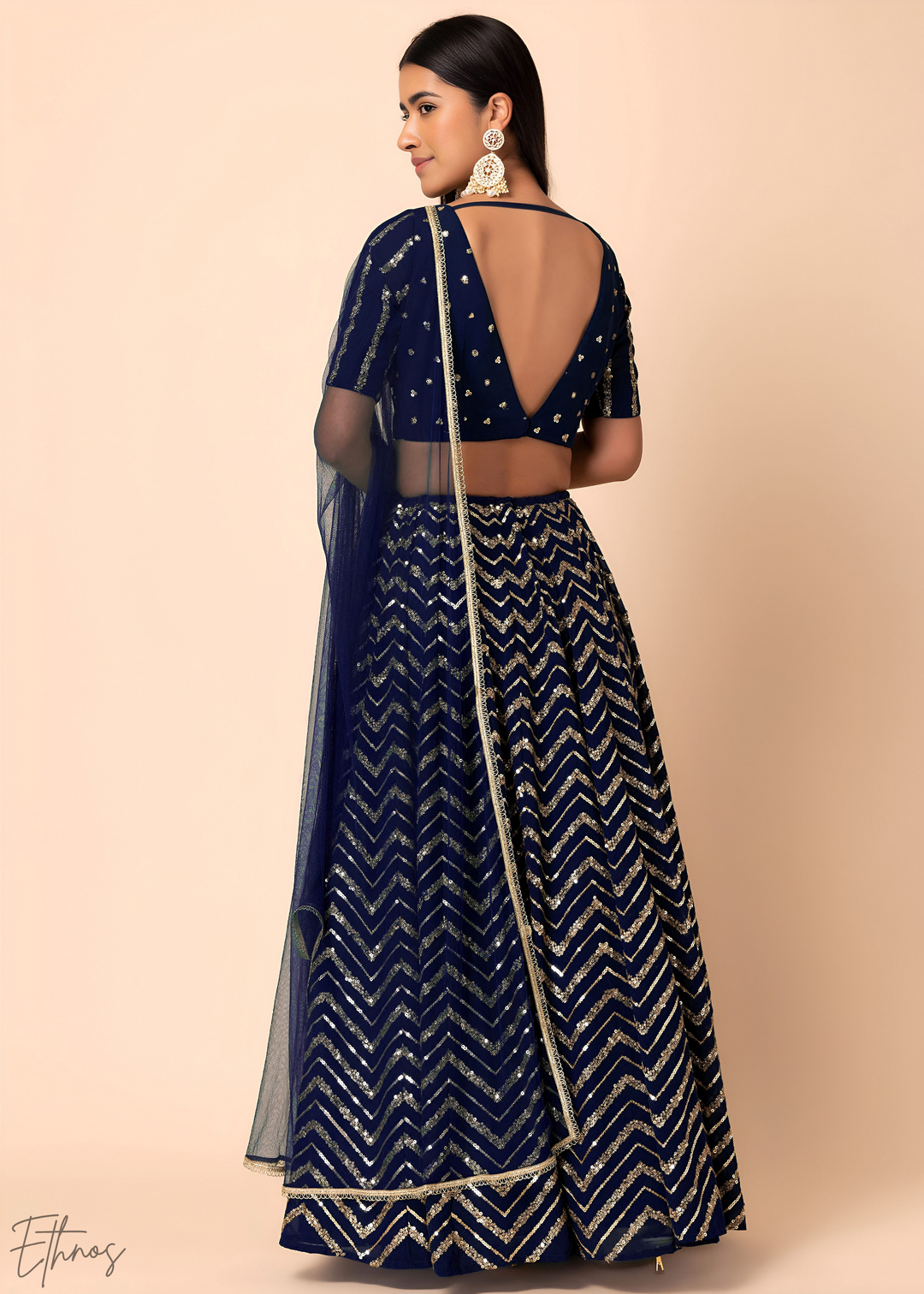 Blue Sequins Chevron Georgette Lehenga