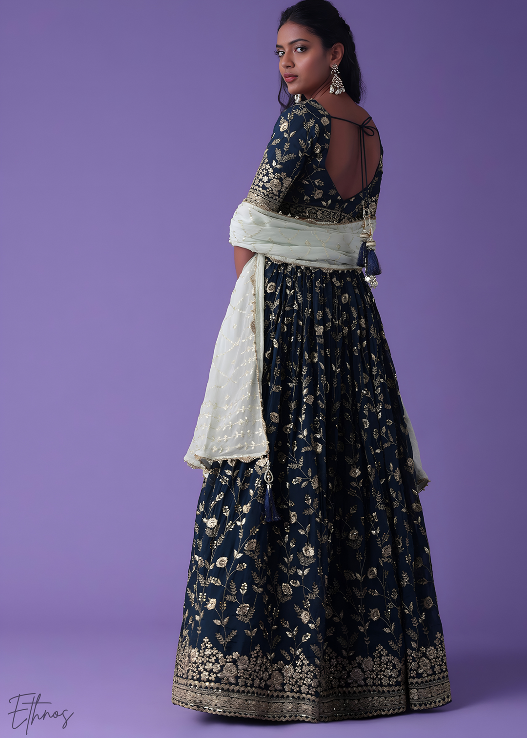 Blue Sequins Georgette Lehenga