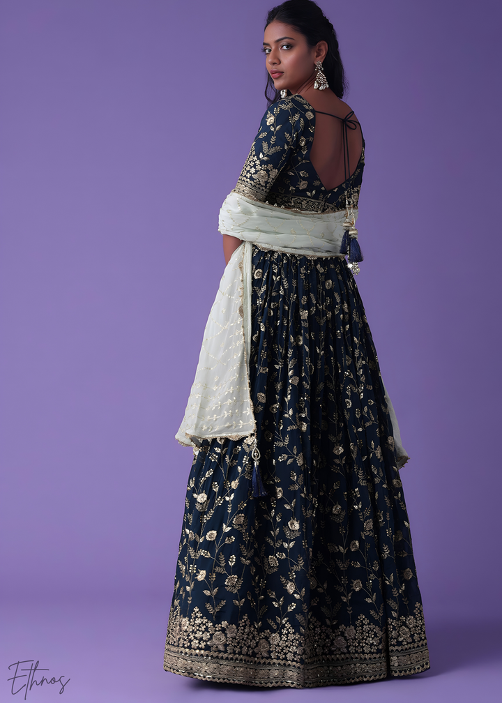 Blue Sequins Georgette Lehenga