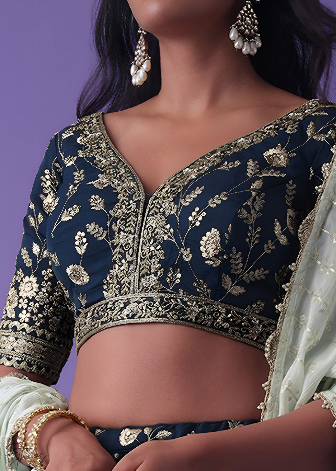 Blue Sequins Georgette Lehenga