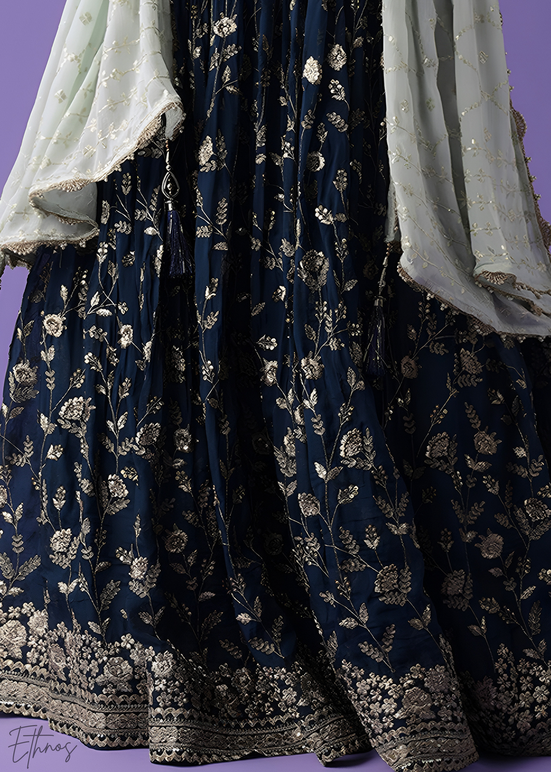 Blue Sequins Georgette Lehenga