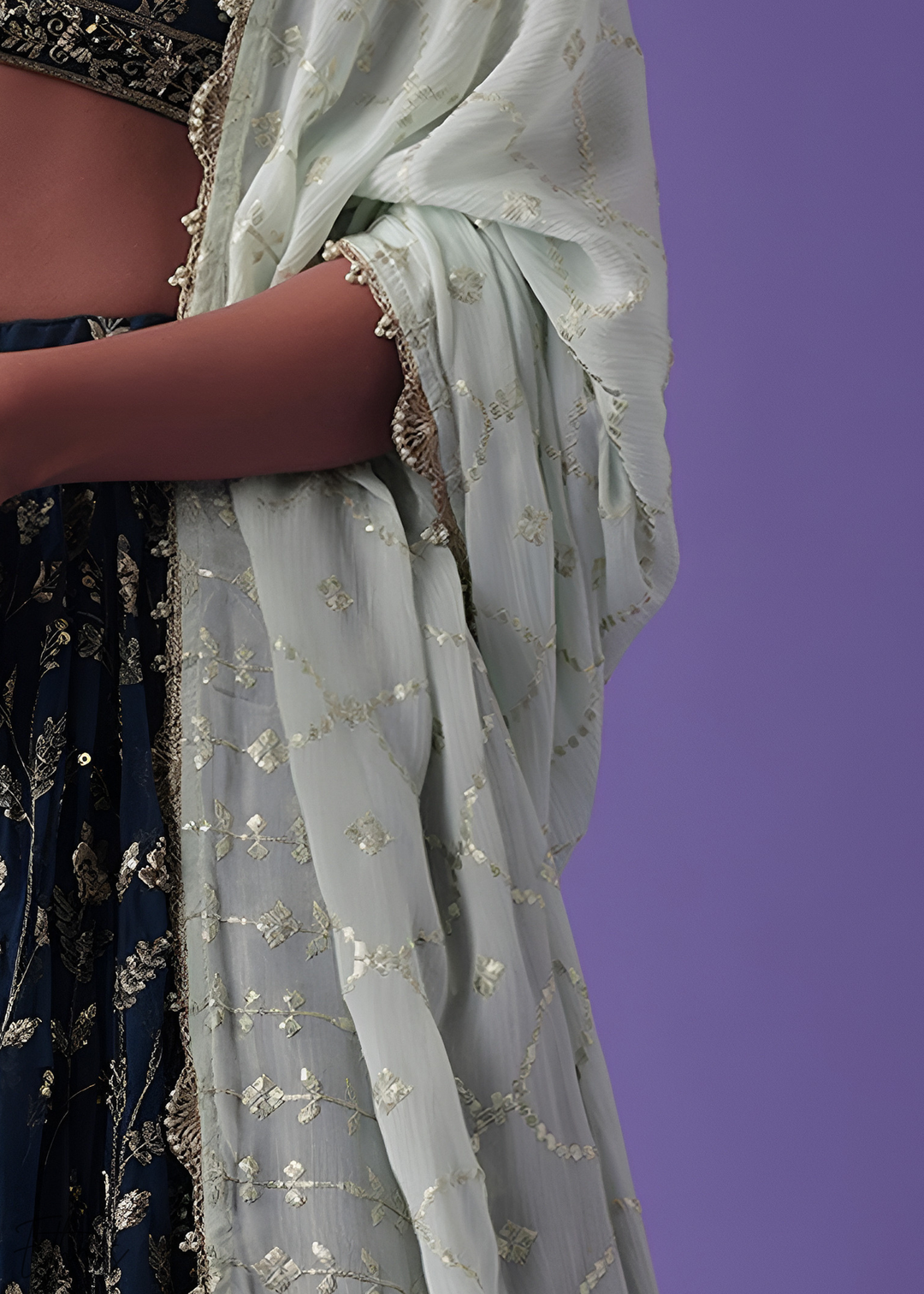 Blue Sequins Georgette Lehenga