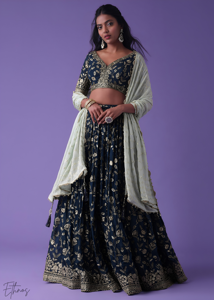 Blue Sequins Georgette Lehenga