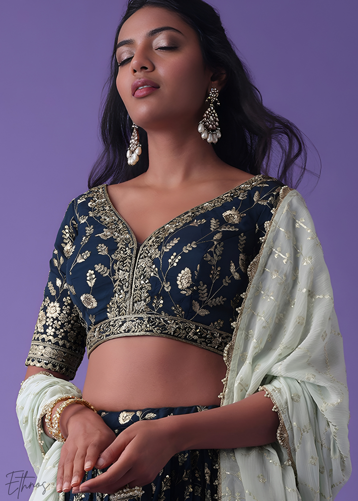 Blue Sequins Georgette Lehenga