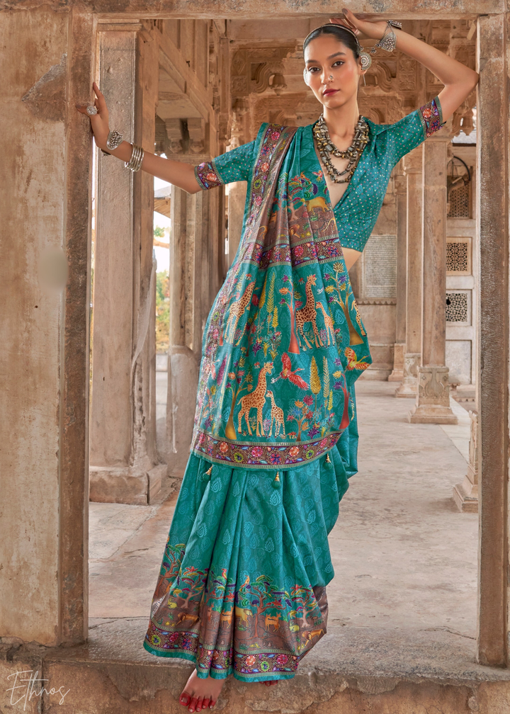 Blue Serene Forest Silk Saree