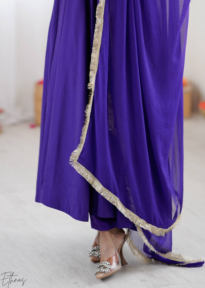 Blue Silk Kalidaar Palazzo Suit