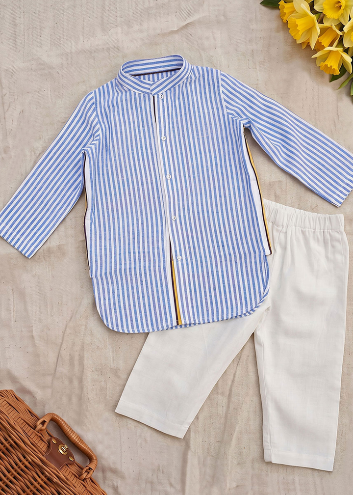 Blue Stripe Organic Cotton Kurta Pajama Set