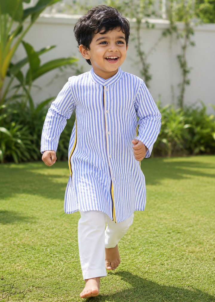 Blue Stripe Organic Cotton Kurta Pajama Set