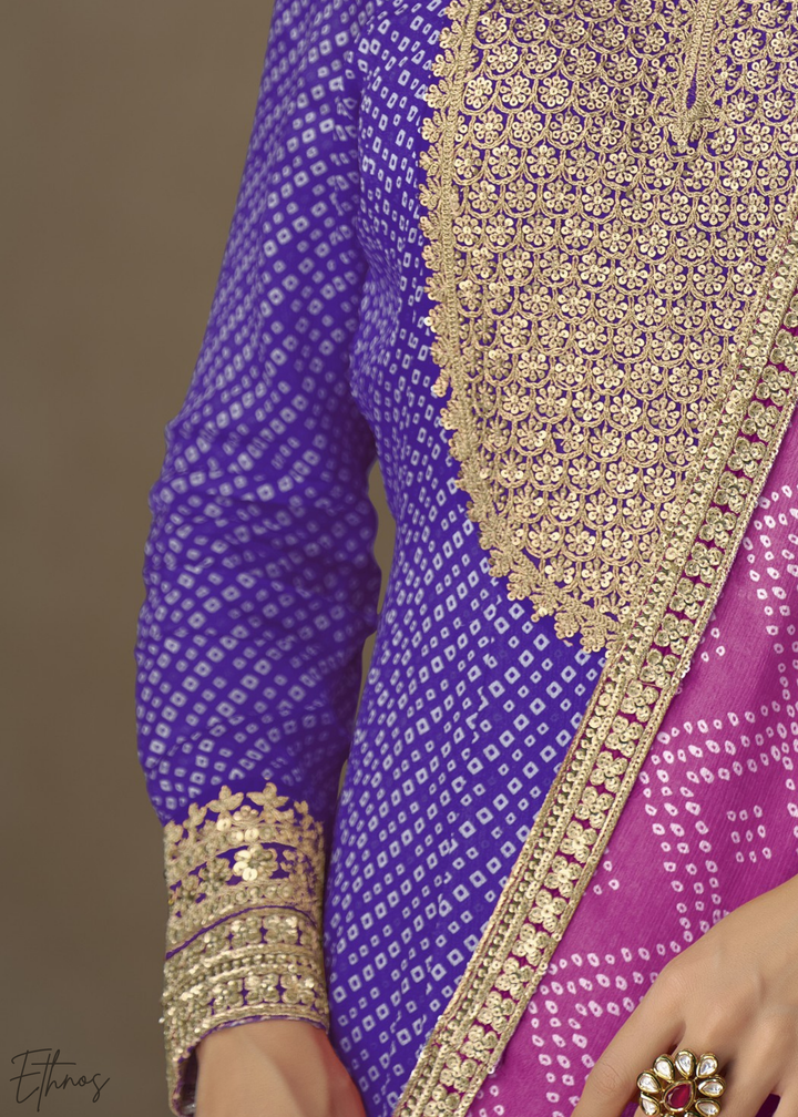 Regal Blue Bandhani Chinon Gown Set