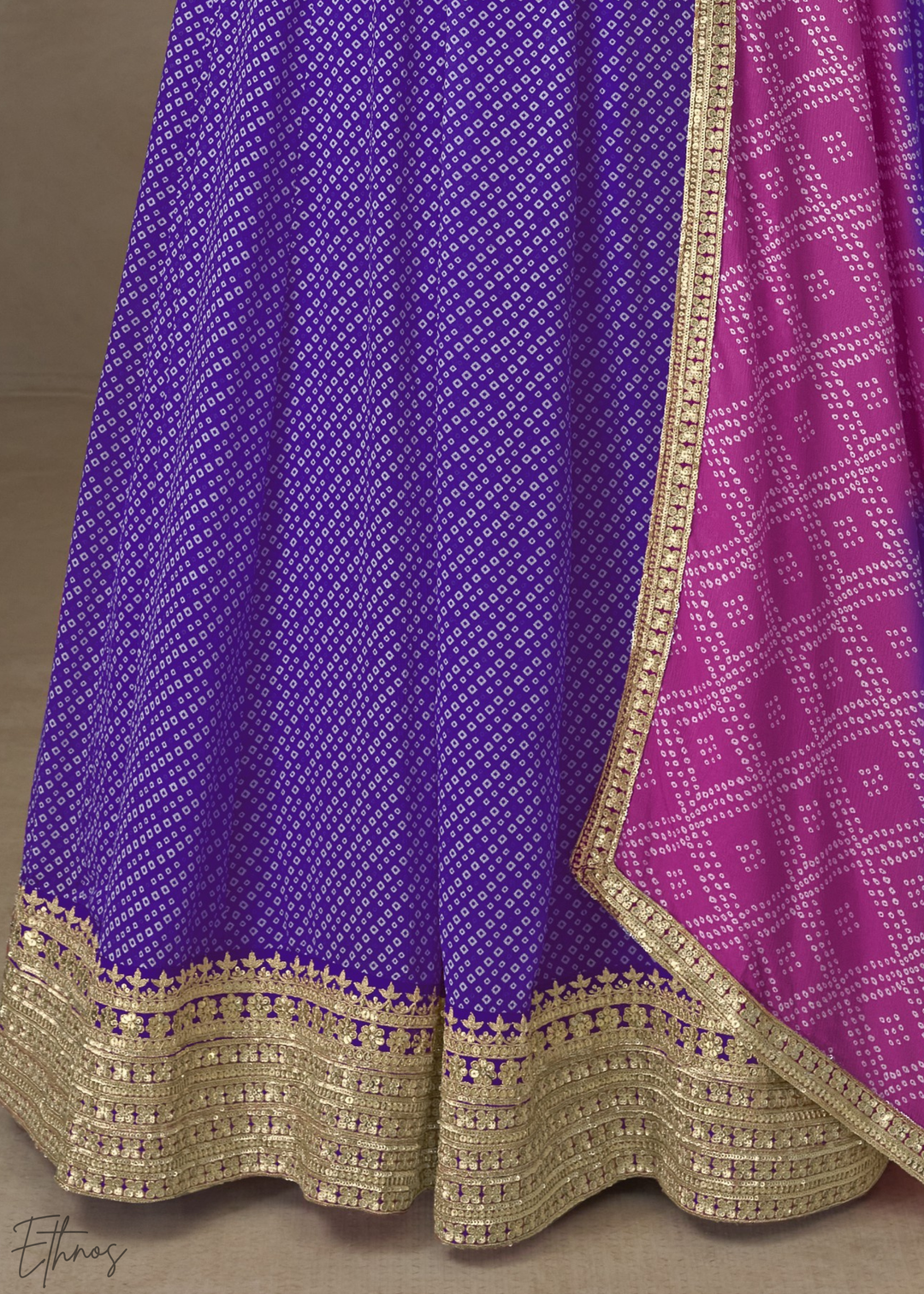 Regal Blue Bandhani Chinon Gown Set