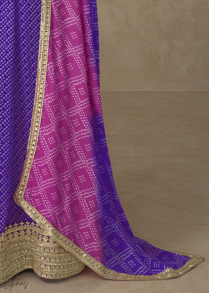 Regal Blue Bandhani Chinon Gown Set