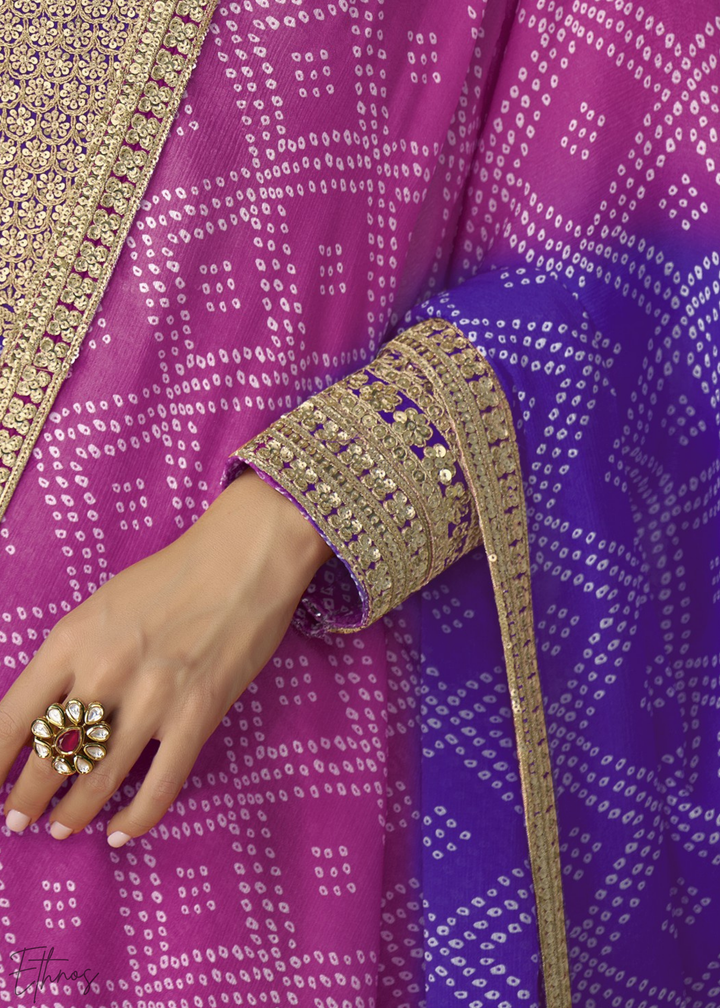 Regal Blue Bandhani Chinon Gown Set