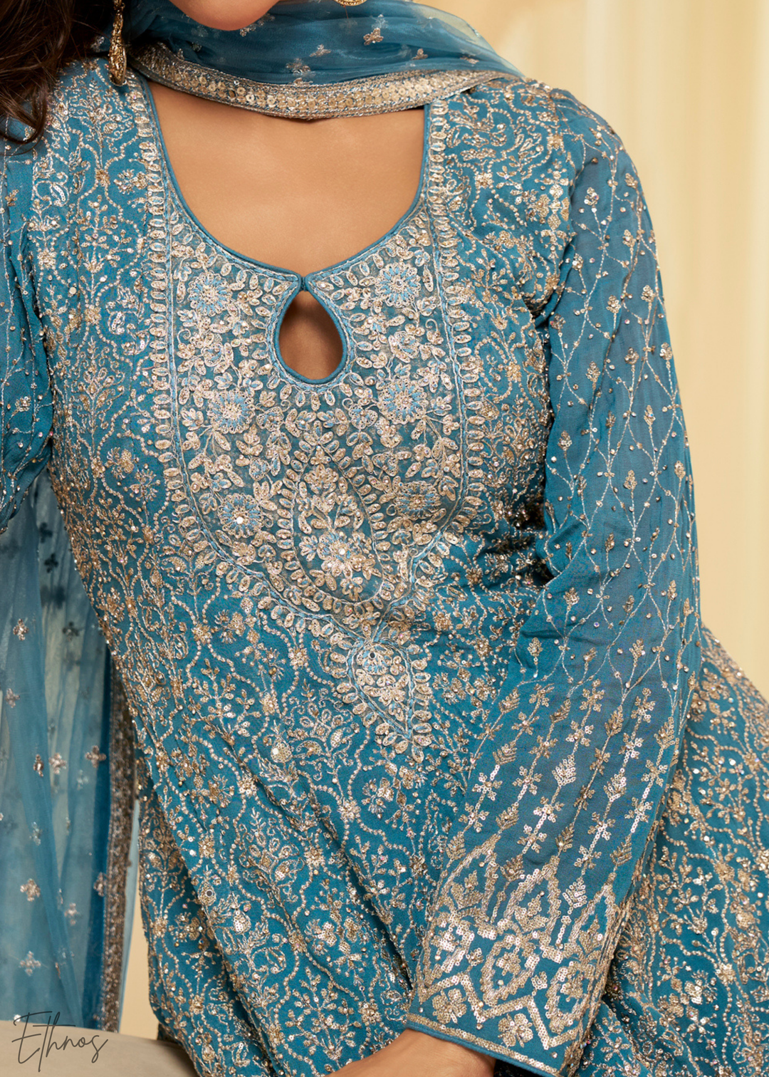 Blue Georgette Anarkali Palazzo Suit