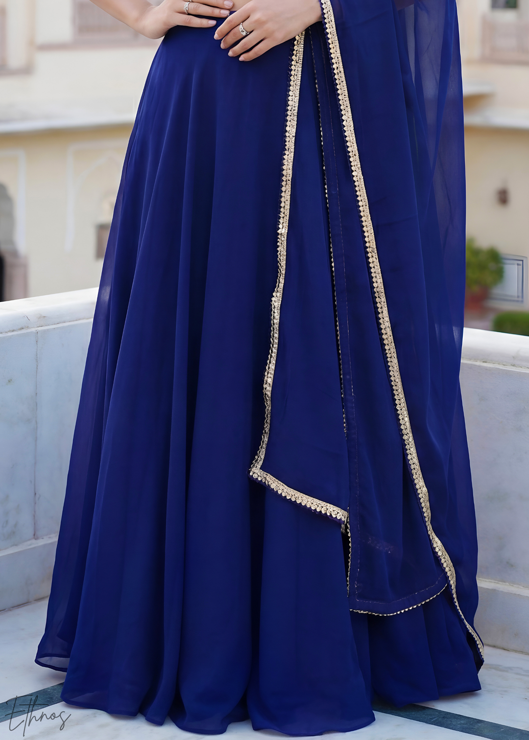 Navy Blue Sequins Georgette Lehanga