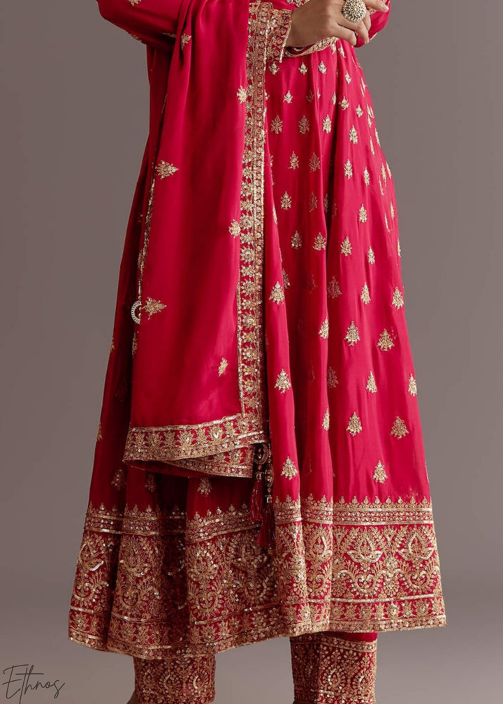 Blush Chinnon Silk  Anarkali Palazzo Suit