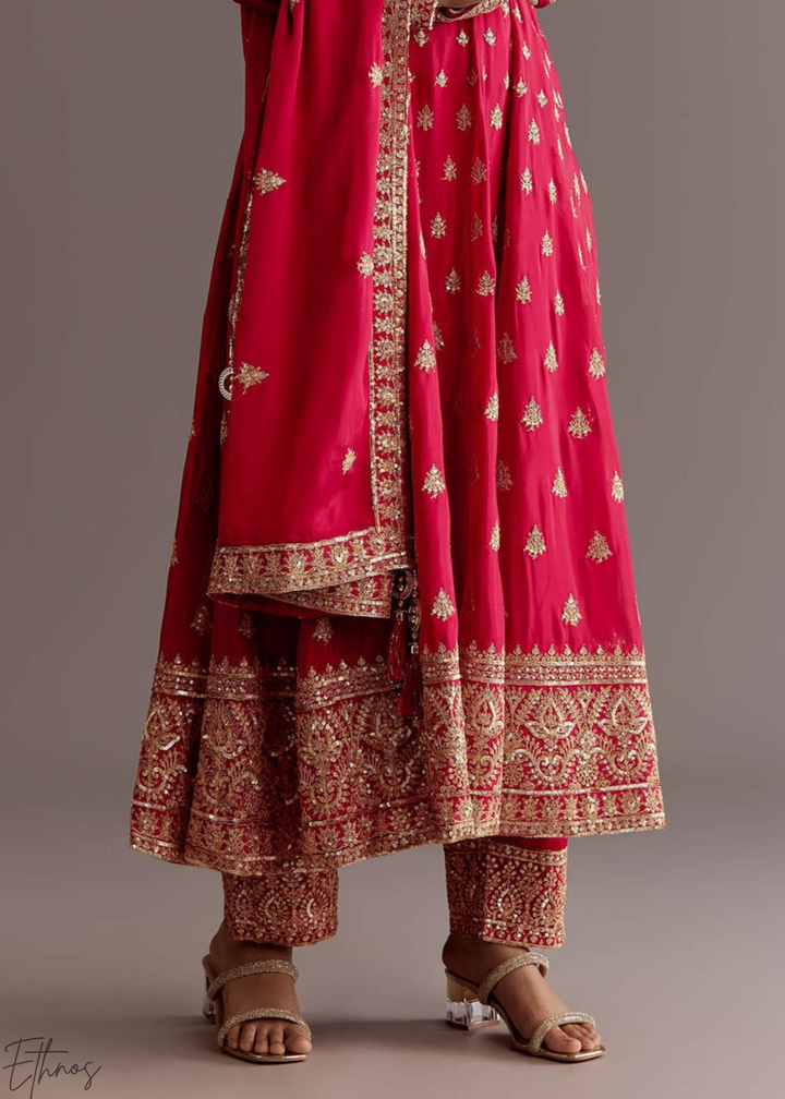 Blush Chinnon Silk  Anarkali Palazzo Suit