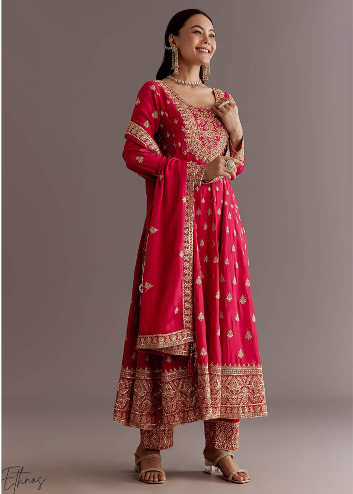 Blush Chinnon Silk  Anarkali Palazzo Suit