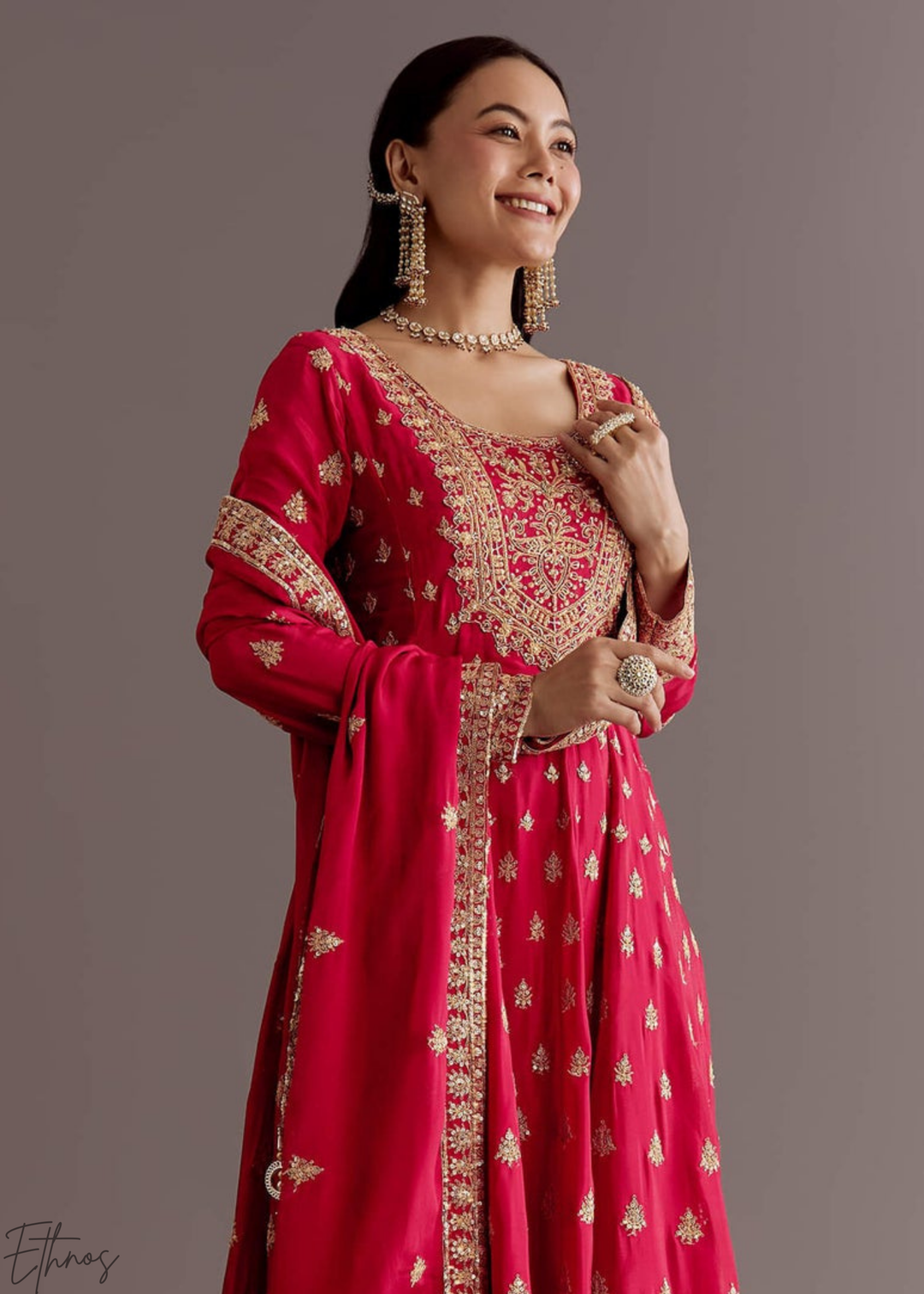 Blush Chinnon Silk  Anarkali Palazzo Suit