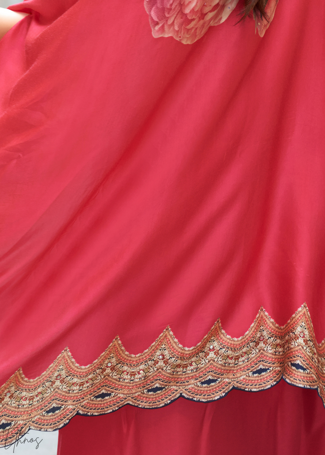 Blush Crepe Floral Cape & Draped Saree-Skirt Set