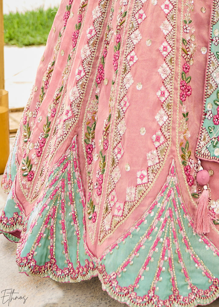 Blush Fuchsia Gilded Meadow Tissue Lehenga