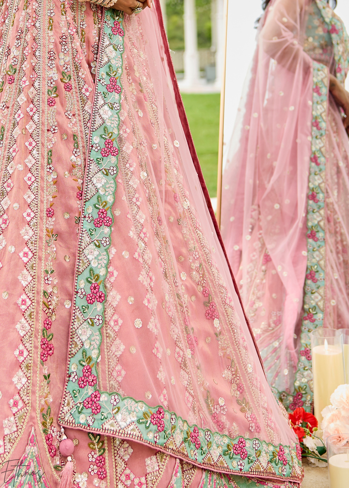 Blush Fuchsia Gilded Meadow Tissue Lehenga