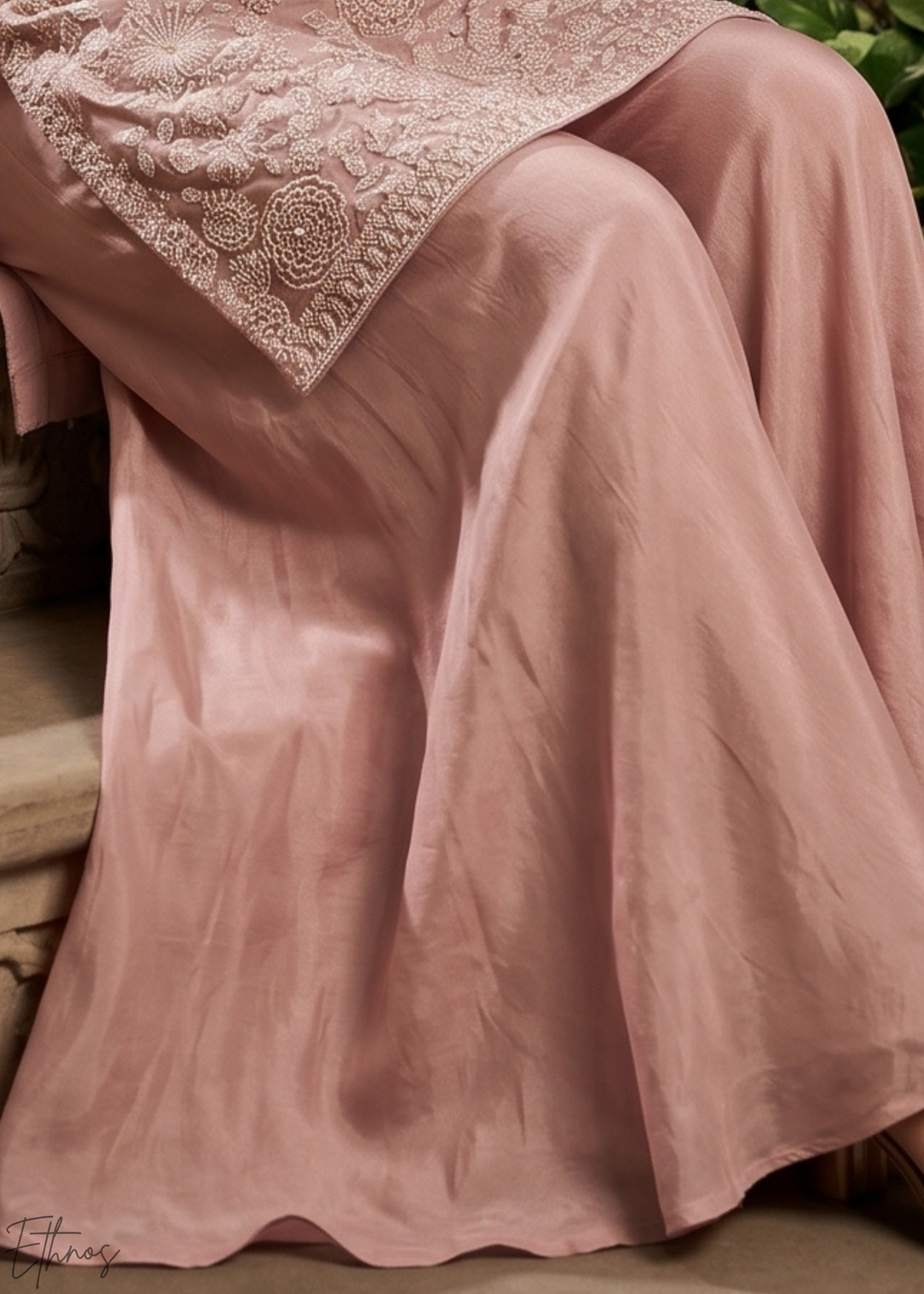 Blush Pink Beaded-Breeze Chinon Sharara Suit