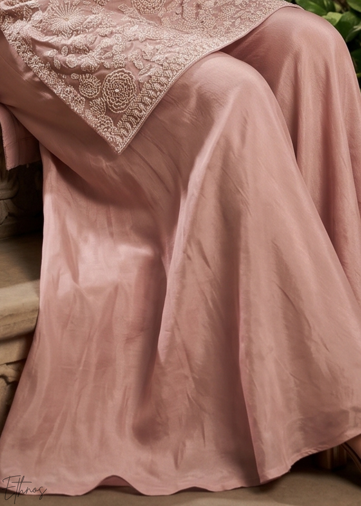 Blush Pink Beaded-Breeze Chinon Sharara Suit