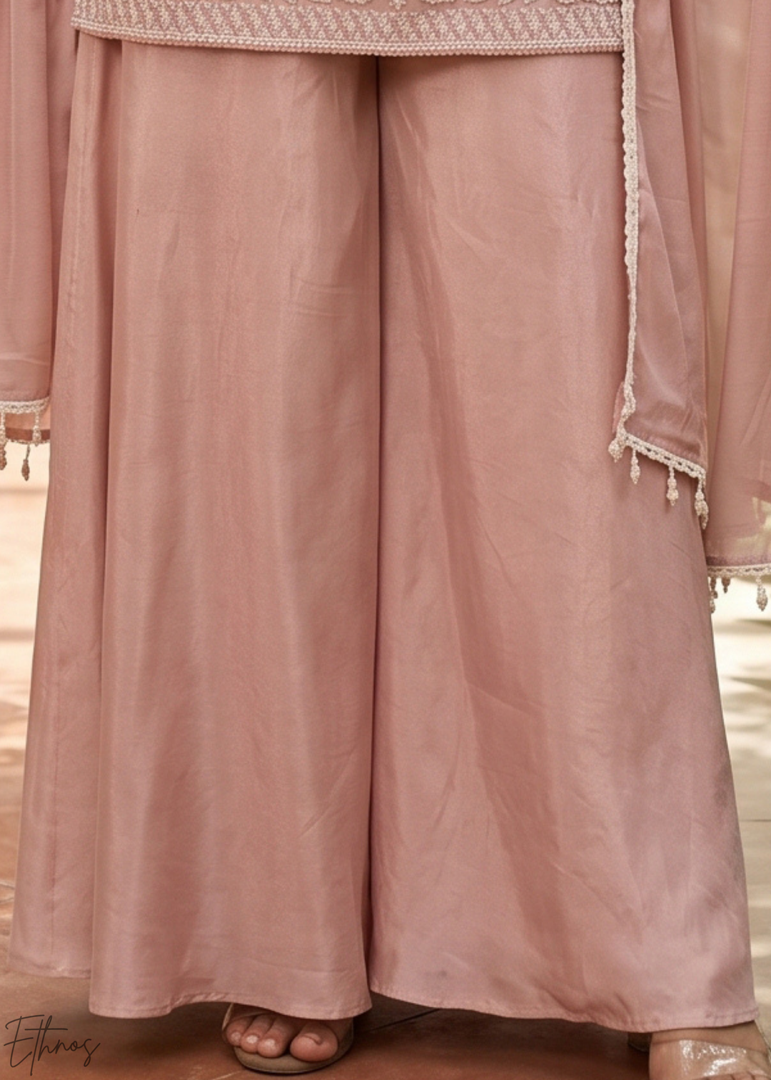 Blush Pink Beaded-Breeze Chinon Sharara Suit