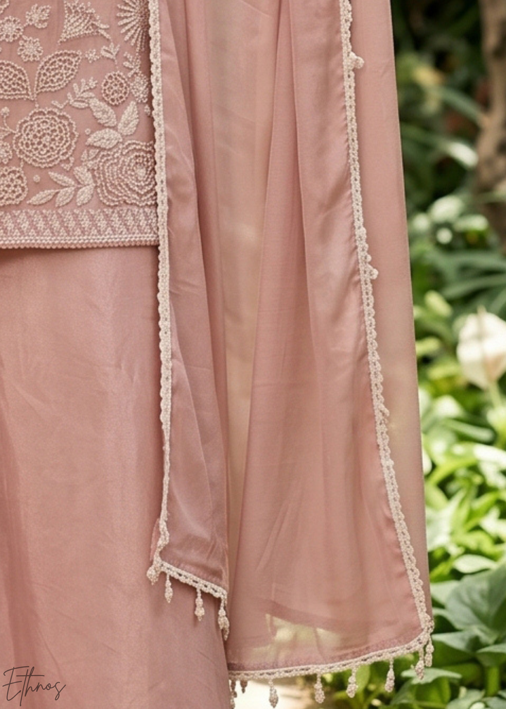 Blush Pink Beaded-Breeze Chinon Sharara Suit