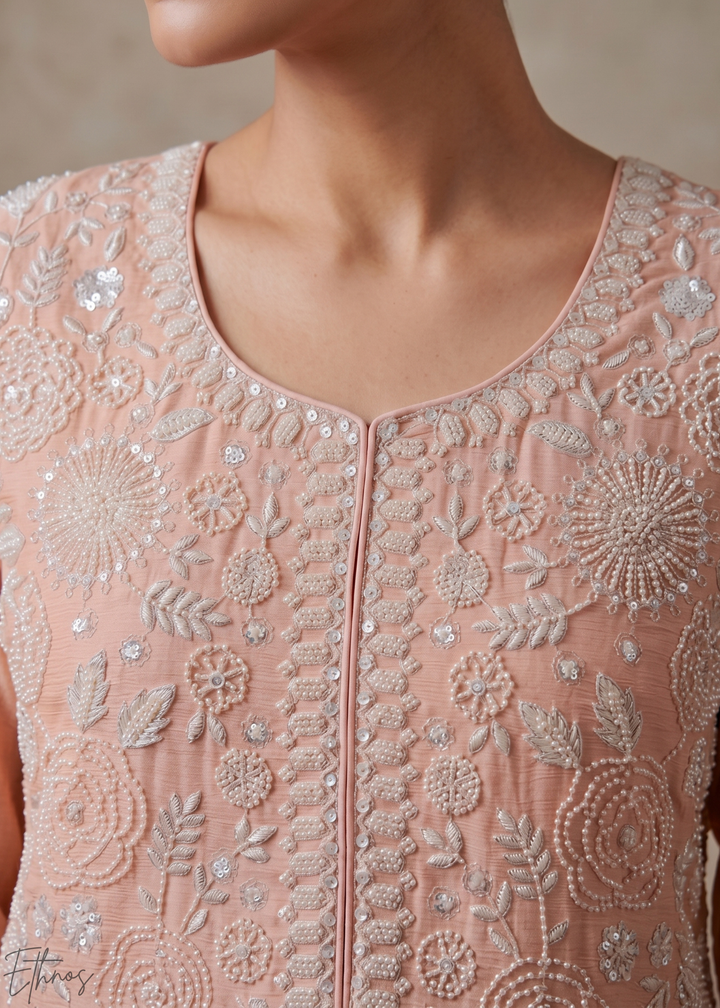 Blush Pink Beaded-Breeze Chinon Sharara Suit